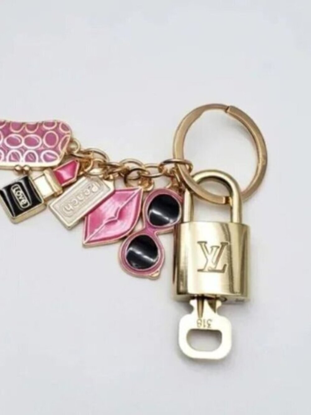 Authentic Louis Vuitton Lock & Key Gold ✨ Unbranded Keychain Bag Charm LV